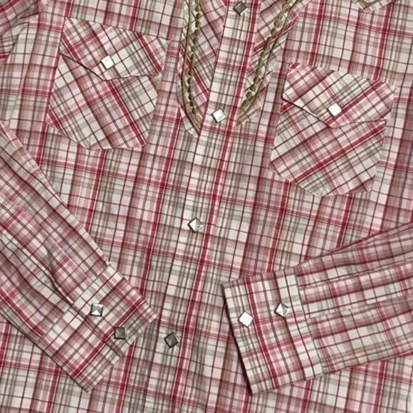 Womens Blouse Diamond Pearl Snap Western Plaid Shirt Size Small - Picture 5 of 8